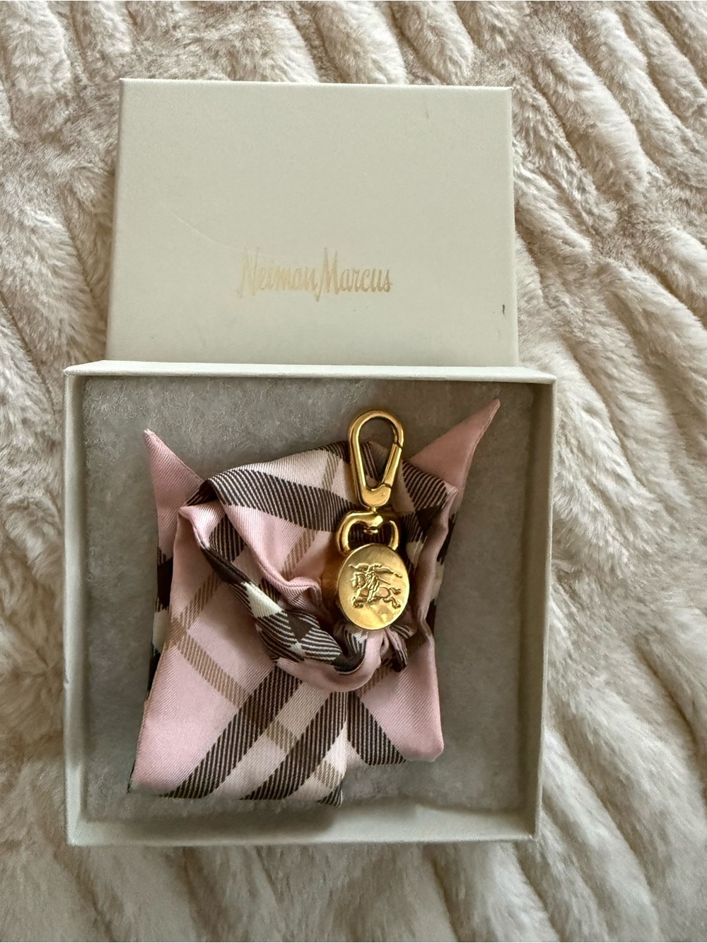 Burberry Pink Plaid Silk Bag Charm,EUC